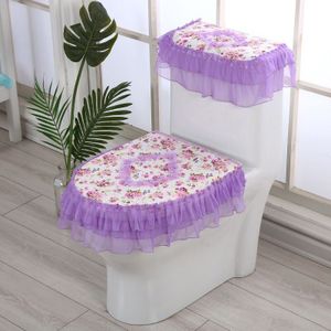 Fyjafon 3Pcs Toilet Seat Cover Kant Gedrukt Toilet Overjas Paars Roze Wc Case Wasbaar Closestool Stofdicht Seat Cover