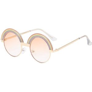 Kleurrijke Zonnebril Ronde Painted Rainbow Zonnebril Meisje Jongen Metalen Kinderen Roze Bril Shades Kid Spiegel Trend Stijl Straat