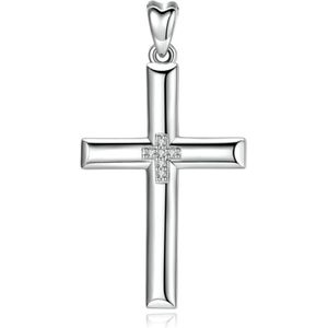 Eudora 925 Sterling Zilveren Kruis Hanger Ketting Effen Zilveren Kruis Kristal Ketting Fijne Sieraden Met Doos Voor Vrouwen Man CYD468