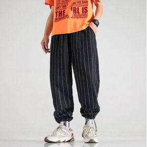 Lente Mannen Streep Denim Jogging Broek Gewassen Cropped Cowboy Broek Mode Straat Losse Rechte Jeans Mannelijke Plus Size 5XL