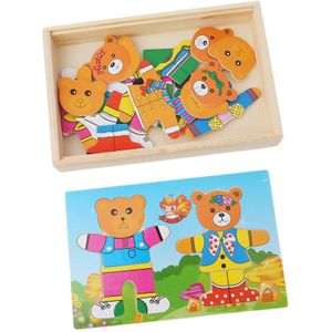 Kids kinderen Houten Speelgoed Houten Puzzel Set Baby Educatief Speelgoed Beer Omkleden Puzzels