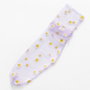 Zoete Bloemen Vrouwen Sokken Transparante Ultra-Dunne Daisy Sokken Meisjes Vrouwelijke Mode Chiffon Mesh Ademend Tulle Lange Sokken