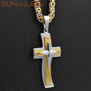 Sunnerlees Rvs Jezus Christus Kruis Hanger Ketting Byzantijnse Link Chain Zilver Kleur Vergulde Jongen Mannen SP230