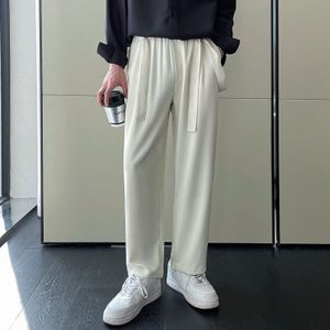 Business Casual Suit Pants Men All-match Loose Belt Decorative Pants Four Seasons Loose Solid Straight Wide-leg Trousers