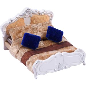 1:25 Witte Dubbele Bed Plastic Voor Mini Poppenhuis Slaapkamer Meubels Layout Decor Poppenhuis Decoratie Accessoire