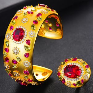 Godki Grote Mode Luxe 3 Pc Armband Ring Oorbel Sets Voor Vrouwen Wedding Bridal Zirconia Dubai Party Sieraden Boho