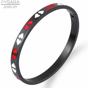 Fysara Dubbele Hart Emaille Armband & Bangles Voor Vrouwen Titanium Staal Charme Manchet Bangle Statement Punk Sieraden Multi-color