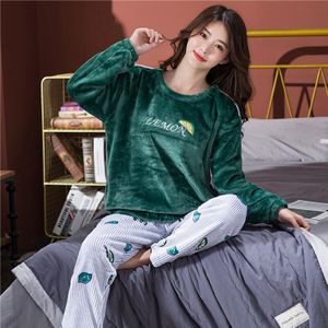 Xizou Herfst Winter Flanel Leuke Casual Thuis Pyjama Twee Sets Mooie Warme Paar Thuis Kleding Vrouwen Mannen Pijama