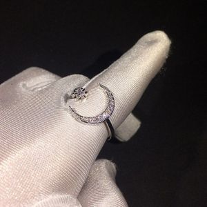 Leuke Maan En Ster Verstelbare S925 Sterling Zilver Kleur Ringen Met Zirkoon Bling Stone Vrouwen Mode Bruiloft Engagement Sieraden