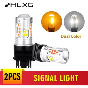 Hlxg Dual Kleur 1157 7443 3157 Led W21W WY21W Auto Richtingaanwijzer T20 7443 W21/5W Led rem Lamp Wit Amber Interieur Verlichting