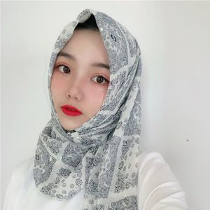 Moslim hoofddoek retro chiffon crêpe sjaal zilver print lange sjaal Dubai hoofddoek hijab