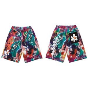 Gonthwid Hip Hop Graffiti Inkt Daisy Shorts Streetwear Heren Casual Punk Rock Hipster Zakken Elastische Taille Korte Broek Broek