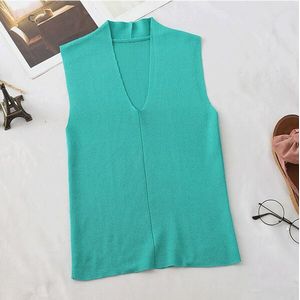 Alledaagse Kleding Vrouwen V-hals Gebreide Cropped Tank Tops Vrouwelijke Bodycon Tanks Mouwloze Basic Effen t-shirts Tees Hemdje