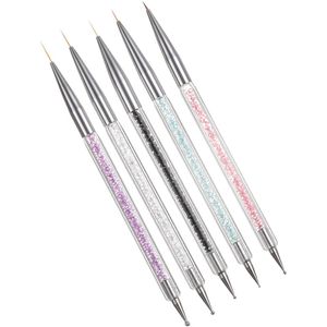 5 stuks Dual Einde Nail Puntjes Schilderen Pen Nail Art Borstel Handvat Rhinestone Studs Picker Wax Potlood voor Nail Art manicure Tool