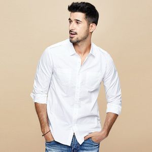 Kuegou Herfst 100% Katoen Zwart Wit Shirt Mannen Jurk Button Casual Slim Fit Lange Mouwen Voor Man Brand blouse 6178
