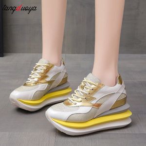 Verborgen Hakken Wedge Platform Sneakers Vrouwen Casual Lace Up Dikke Bodem Wandelschoenen Vrouw Non Slip Geel Sneakers Mujer