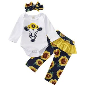 Pasgeboren Baby Jongen Meisje Katoenen Doeken Lange Mouw Romper + Bloemen Broek Outfit Baby Bloemen Kleding Set