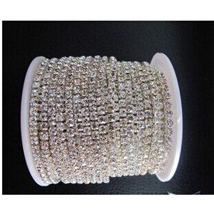 10 meters/partij 2.0mm heldere transparante kleur steentjes dille diamanten klauw ketting Zilveren onderkant cup chain