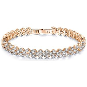 Dovolov Rose goud kleur volledig juwelen Tennis Chain Armband luxe volledige gevuld Bruiloft Engagement Vrouwen armband sieraden