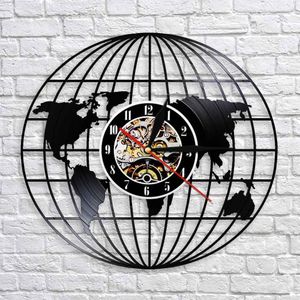 3D Globe Kaart Van Aarde Vinyl Record Wall Art Reizen Alle Rond De Wereld Aarde Kaart Decoratieve Muur Horloge vintage Klok