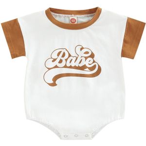 Baby Baby Jongen Meisjes Zomer Jumpsuit Ronde Hals Casual Brief Print Peuter Korte Mouw Romper