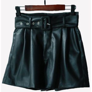 Winter Zwart Lederen Shorts Vrouwen Hoge Taille Wijde Pijpen Korte Broek Met Riem Sexy Booty Broek MP001