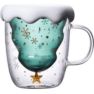 Dubbelwandige Glazen Koffie Mok Hoge Temperatuur Weerstand 3d Kerstboom Ster Die Beker 8oz Reizen Mok Fun koffie Cups