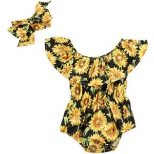 Zomer Peuter Kids Baby Meisje Mouwloze Zonnebloem Romper Jumpsuit Outfit Sunsuit Kleding 0-24M