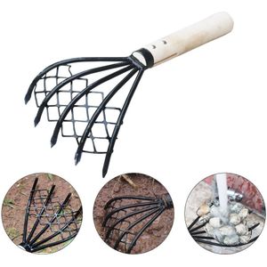 Clam Hark Met Netto Graven Zeevruchten Conch 5 Klauw Clam Hark Home Wieden Landbouw Tool Houten Handvat Hooivork 5-tine Shell Graven Tool