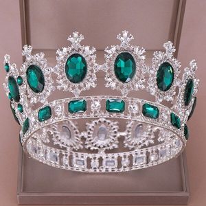 Vintage Barokke Blauw Groen Rode Kristal Grote Ronde Tiara En Kronen Strass Diadeem Voor Koningin Koning Bridal Bruiloft Accessoires