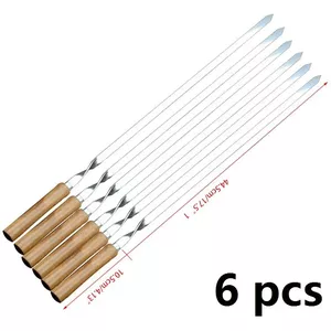 CGACCSD Grillspiesen – Herbruikbare Barbecue-spies Met Houten Handvat, 36x2,5 Cm, Roestvrij Staal, Geschikt Voor Vlees, Kip, Vis En Groenten – Set Van 10, Ideaal Voor Kamperen En BBQ