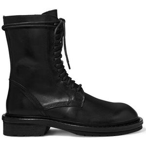 Lace-up dikke hakken motorfiets martin botines ronde neus creeper knight bottes femme mid-kalf zwart korte winter laarzen vrouwen