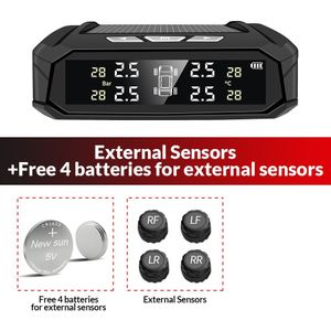 Acceo K10 Solar Power Auto Tpms Digitale Lcd Display Car Security Alarm Tire Pressure Monitoring System Met 4 Sensoren