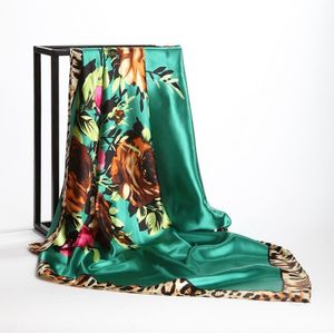 Mode Kercheif Zijde Satijn Hijab Sjaal Voor Vrouwen Bloemen Luipaard Hoofd Sjaals 90*90 Cm Vierkante Sjaals Hals sjaals Voor Dames