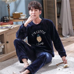 Koreaanse Herfst Winter Vrouwen Thicken Coral Fleece Paar Pyjama Set Pyjama Fruit Patterned Home Service Plus Size Pijama Mujer