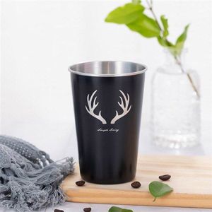 Zwart Roestvrij Staal Koffie Mok Siliconen Deksel Creatieve Brief Patroon Reizen Camping Thee Melk Cups Thuis Kantoor School 500ml