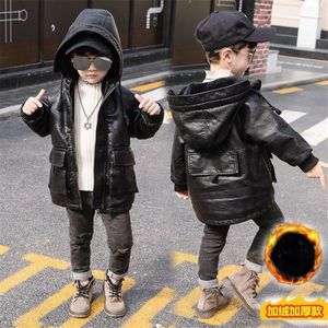 Jongens Jas Herfst Winter Koreaanse Kinderen Plus Fluwelen Warme Pu Leren Jas Voor 3-13Y Kids Jas