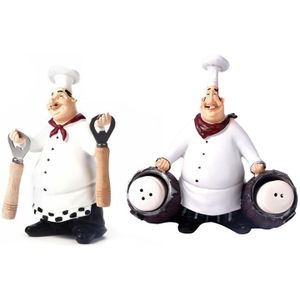 2x Retro Chef Model Ornamenten Hars Ambachten Mini Chef Beeldjes Wit Top Hoed Kok Thuis Keuken C & E