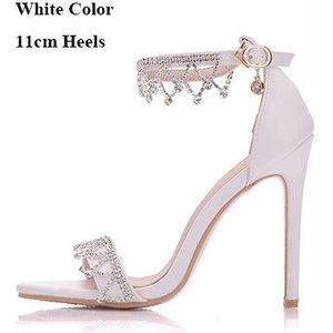 Sexy Sandalen Zomer Schoenen Hoge Hakken Kwastje Strass Hak Gladiator Sandalen Open Teen Bruiloft Prom Schoenen Plus Size 41