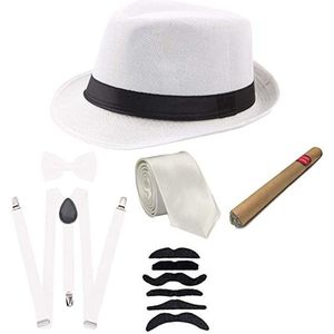 Halloween Cosplay Kostuum 1920S Mens Gatsby Gangster Accessoires Set - Fedora Krantenverkoper Hoed Bretels Armbanden Gebonden Bowtie