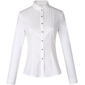 Spring Vrouwen Kleding Lange Mouwen Wit Blouses Formele Slanke Kant Stand Kraag Chiffon Shirt Office Dames Plus Size Tops