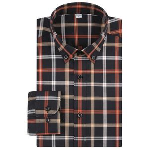 Mannen Katoen + Wol Lange Mouw Mannen Toevallige Coral Rode Plaid Silm Fit Shirts mannelijke Kleding