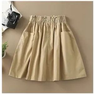 7-14 Jaar Meisjes Katoenen Rok Tiener Kinderen Zomer Kleding Blauw Kaki Elastische Taille Rokken Voor Meisjes Pockts Kleding 6 8 10 12 13