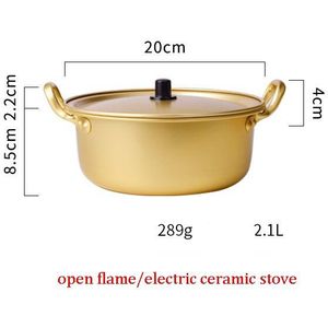 Koreaanse Instant Ramen Soep Pot Koken Inductie Fornuis Gekookt Noodle Pan Verdikte Geel Aluminium Potten Gouden Keuken Kookgerei