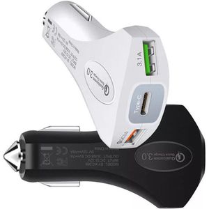 3.0 Usb Car Charger Veiligheid Hamer Sigarettenaansteker Gps Snelle Lader Auto-Lader Dual Usb Autolader adapter In Auto