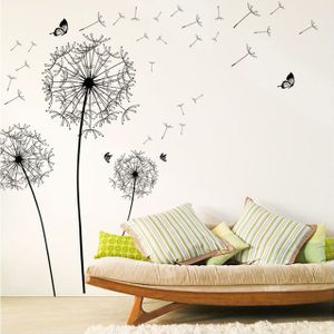 [ZOOYOO] grote zwarte paardebloem bloem muurstickers home decoratie woonkamer slaapkamer meubilair art decals vlinder muurschilderingen