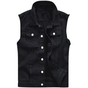 mannen vest mode toevallige denim jas mouwloos vest zwart vest denim vest top Y813