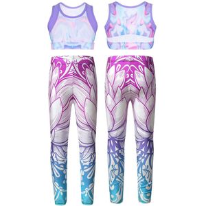 Kid Meisjes Gymnastiek Dance Cosutme Stretchy Mouwloze Tie-Dye Tanks Crop Top Met Skinny Fitness Broek Leggings Panty Broek