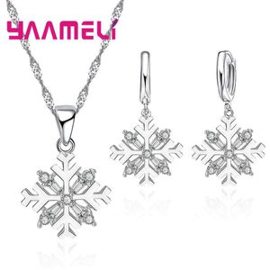 Yaamel Mode Sneeuwvlok Vorm 925 Sterling Zilveren Ketting Oorbellen Set Met Zirconia Vrouwen Vrouwelijke Sieraden Top