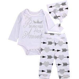 3Pcs Newborn Baby Boys Girls Tops Full Sleeve Romper Jumpsuit+Long Pants+Headband Xmas Outfits Love Arrow Letter Print Clothes